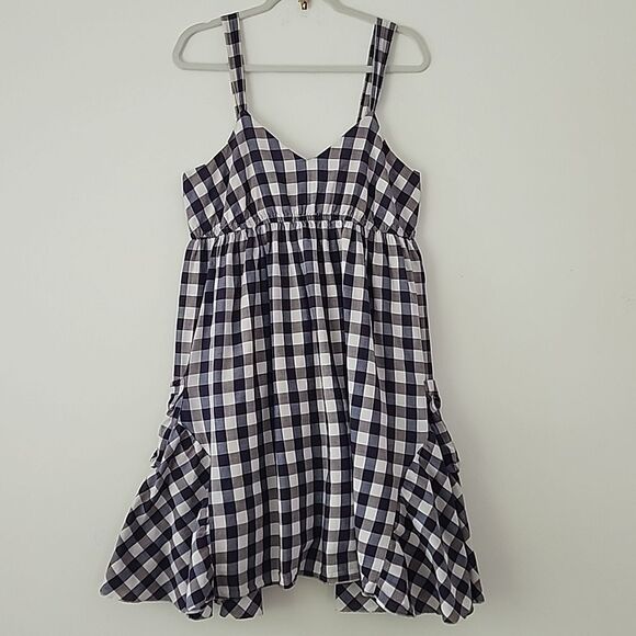 Walter Boho Lagenlook Purple Gingham Cotton Cottagecore V Neck Mini Dress L (F9) - Picture 14 of 14
